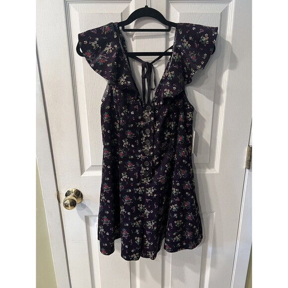 Free People Shorts Romper Womens M Violet Visions Corduroy Floral Ruffle New - Picture 12 of 12